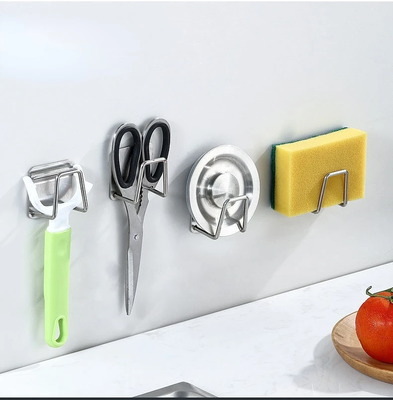 New Stainless Steel Sponge Rack Free Punch Household Kitchen Supplies Pool Steel Ball Scouring Pad Drain Rack KitchenAccessories