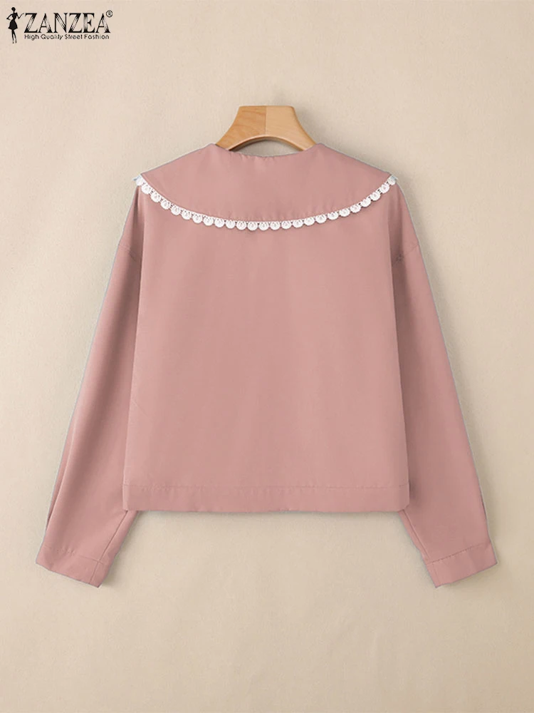 2025ZEA Frauen Mode Langarm Shirts Peter Pan Kragen Casual Spitze Bluse Herbst Elegante Büro Dame Tunika Tops Koreanische
