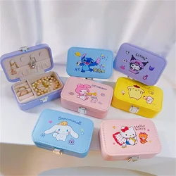 Kawaii Sanrio PU Leather Jewelry Box Hello Kitty Kuromi Storage Box Girls Travel Organizer Case Storage Necklace Ring Organizer