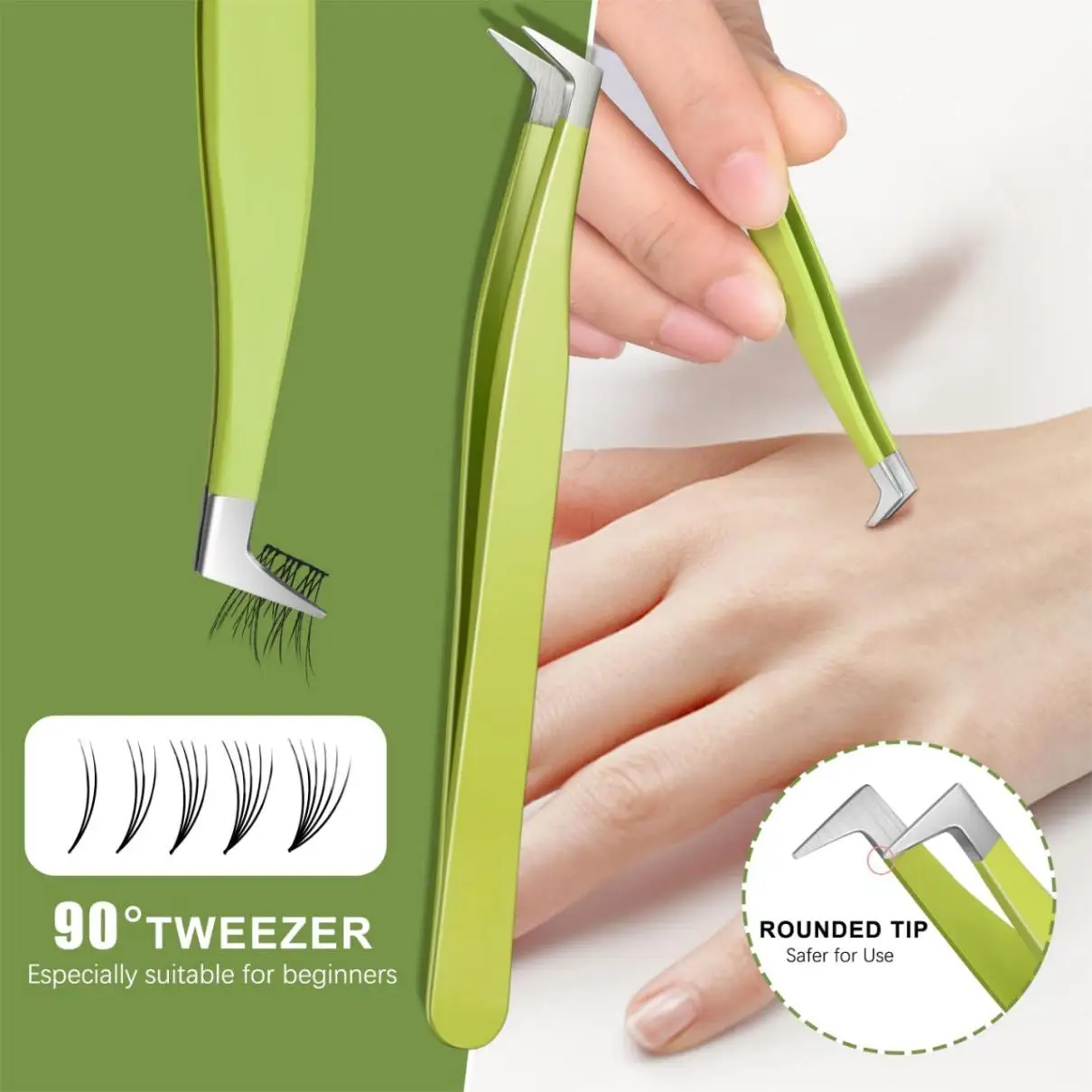 Pinzas para extensiones de pestañas, pinzas para pestañas de volumen rectas y curvadas de alta precisión para manualidades de extensiones, principiantes, 5 uds.