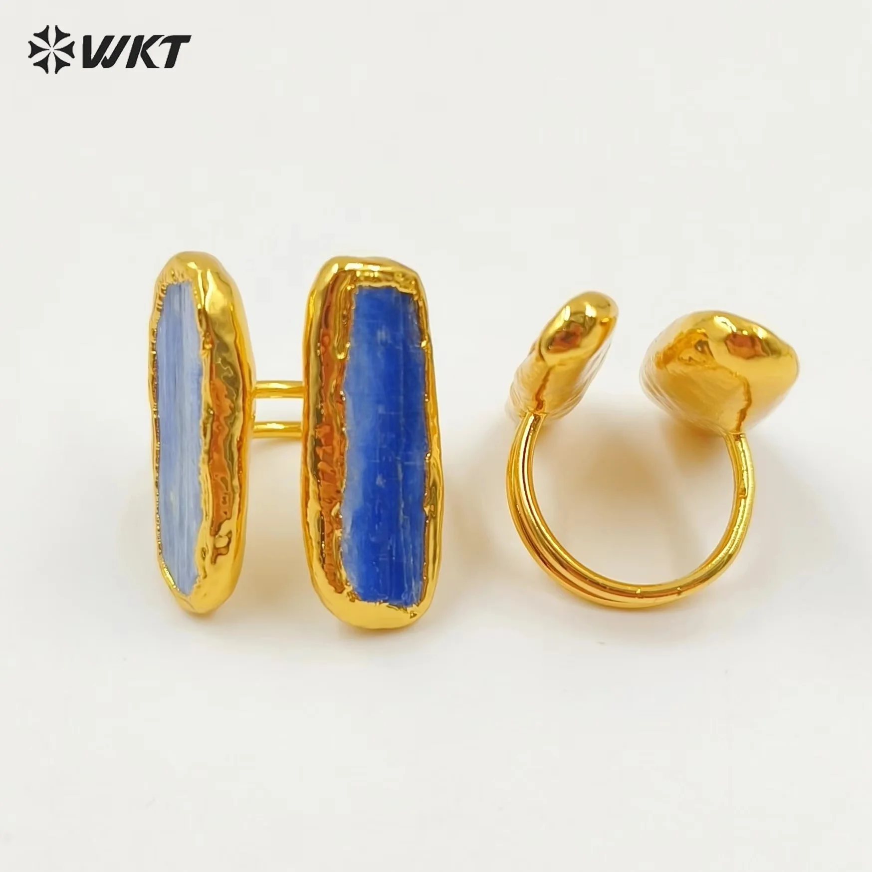 

WT-R496 WKT Новый дизайн, модное кольцо из настоящего золота 18 карат с двойным камнем и синим кианитом, открытый размер US7, богемный стиль