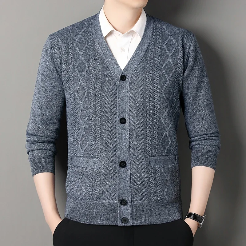 Men's Casual V-neck Cardigan Autumn Winter Knitwear Clothes Button Knit Cardigans Men Knitting Sweaters Outwear Sweater Jacket
