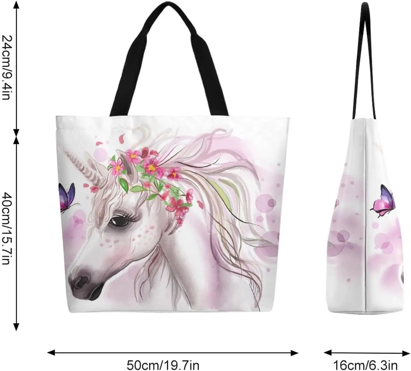 Eenhoorn Bloemen Aquarelrijke Tote Bag Grote Dames Schoudertas Handtas Herbruikbare Winkelen Kruidenier Mode Tas voor Werk Shopper