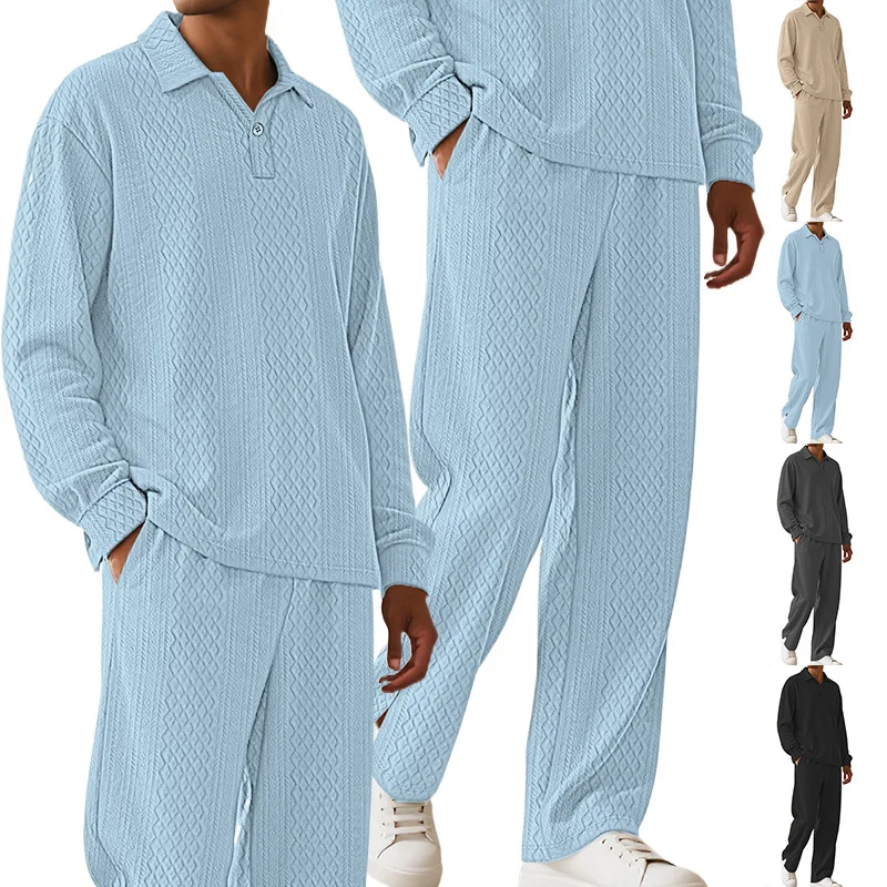 

Casual Long Sve Crew Ne Long Pants Sports Suit for Men Pure Color Embroidery Texture Comfortable Breathable All Seasons