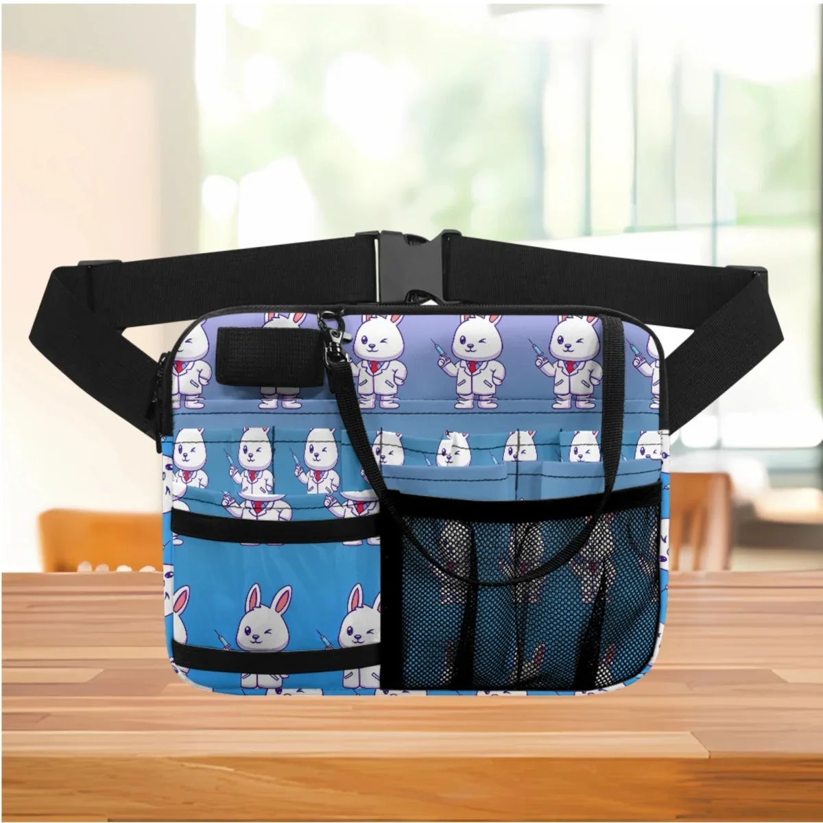 new-multi-pocket-medical-organizer-pouch-gradient-cute-bunny-vet-print-stylish-nurse-fanny-pack-for-stethoscopes-bandage-scissor