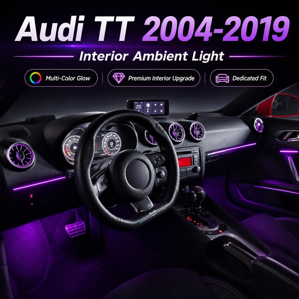 Upgrade 15 Symphony Led Car Interior Ambient Light Decoration Front Airvent for Audi TT APP Control Atmosphere Strip Accessories