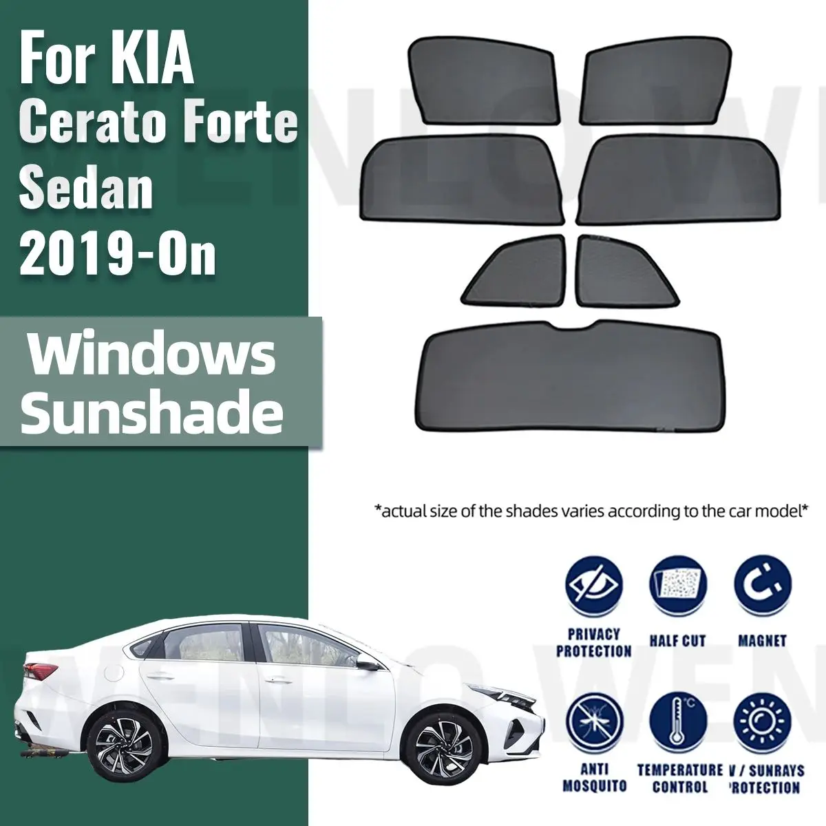 For KIA Forte Sedan Cerato K3 2019-2024 Car Sunshade Magnetic Front Rear Windshield Curtain Side Window Sun Shade Visor Blinds