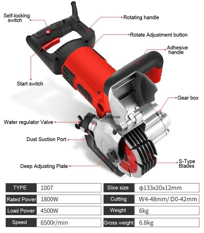 Multifunctional Wall Chaser Wall Groove Cutting Machine Electric Slotting Tool for Brick Granite Marble Stone Construction Work
