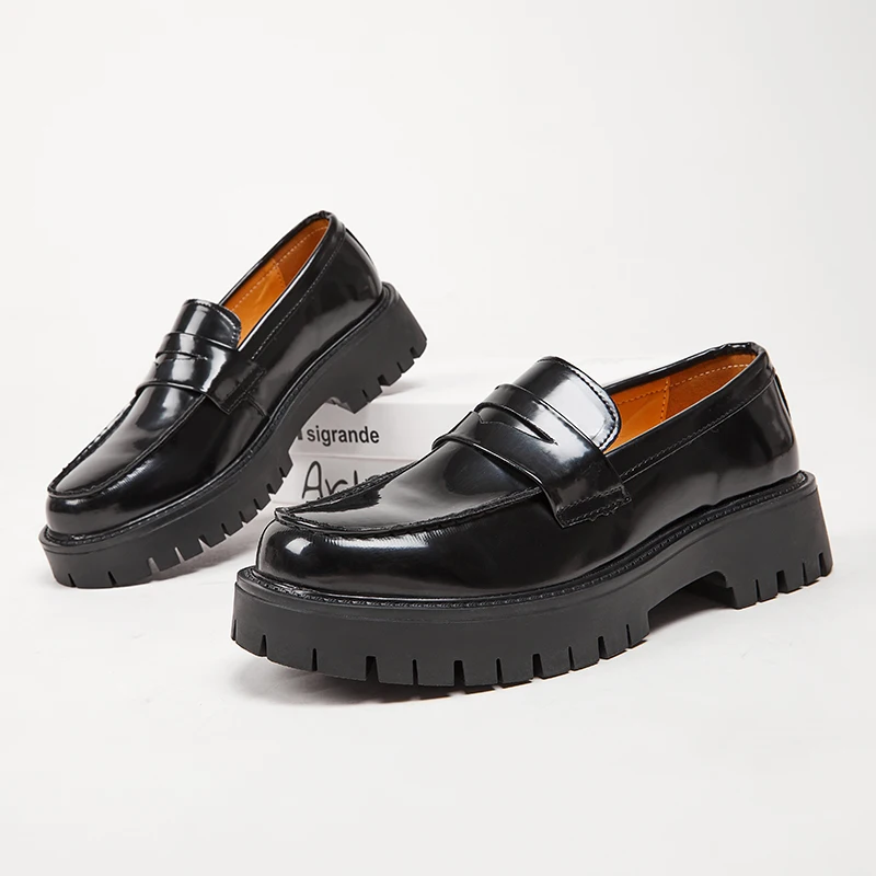 

Мужские весенние туфли в британском стиле, на толстой подошве, в студенческом стиле, повседневные лоферы на платформе из искусственной кожи, модные туфли для увеличения роста