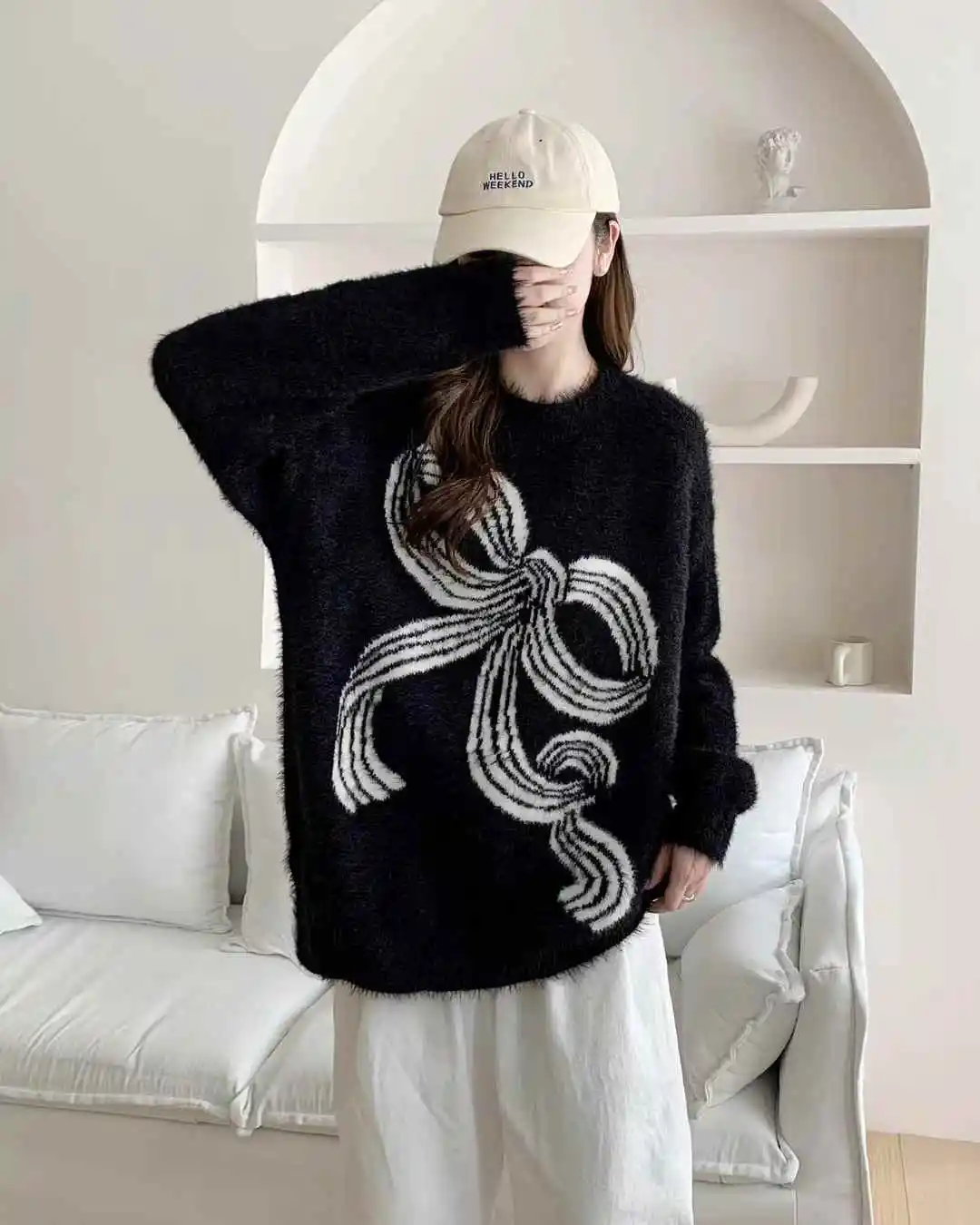 

Women's retro high street knitted sweater loose and lazy round neck pullover for autumn and winter Y2K warm top 2025