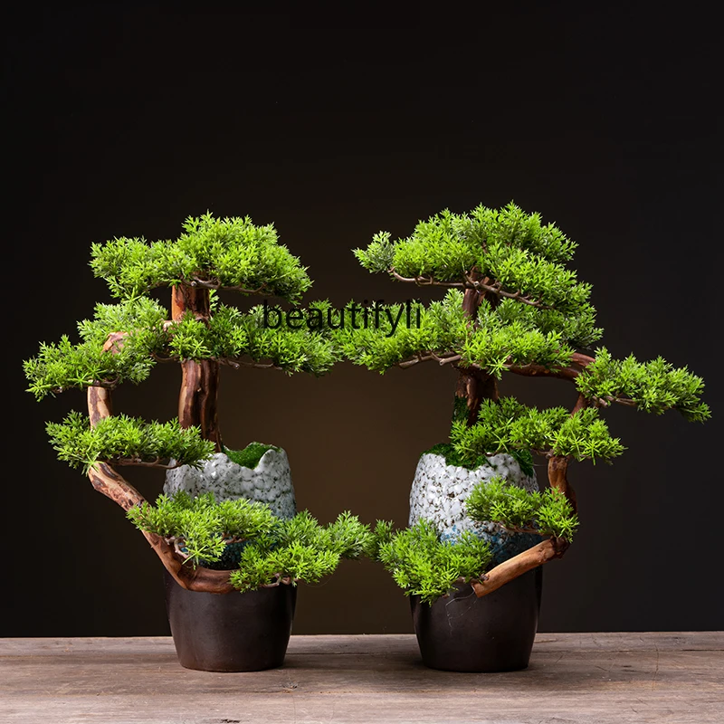 

zq Simulation Greenery Bonsai Living Room Interior Welcome Pine Plant Vase Decoration Desktop Decoration