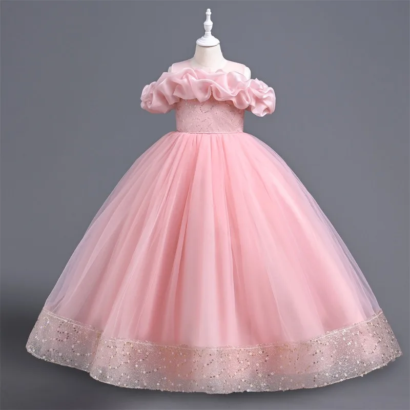 Vestido formal para niñas, ropa para niños, falda mullida de malla mediana y grande, vestidos de princesa elegantes, vestido de baile, vestidos de flores para niñas