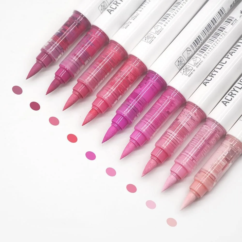 

Water Based Acrylic Paint Markers 9 Colors Soft Brush Tip Set For Rock Painting Egg Wood Glass Paper Mugs And Canvas