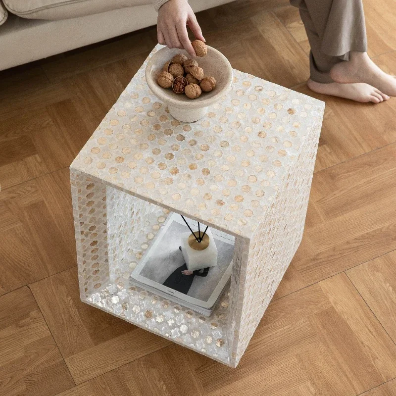 Creative Light Luxury French Shell Side Table Storage Edge Few Square Small Tables Shoe Changing Stool Living Room Furniture