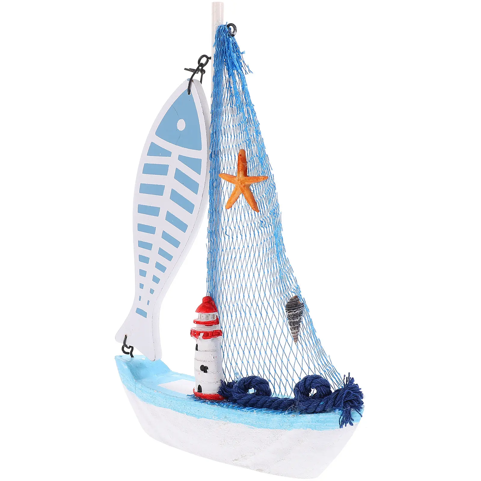 

Wooden Sailing Ship Ornament Resin Desktop Sailboat Decor Mediterranean Style Nautical Boat Decoration for Home Office Bedroom