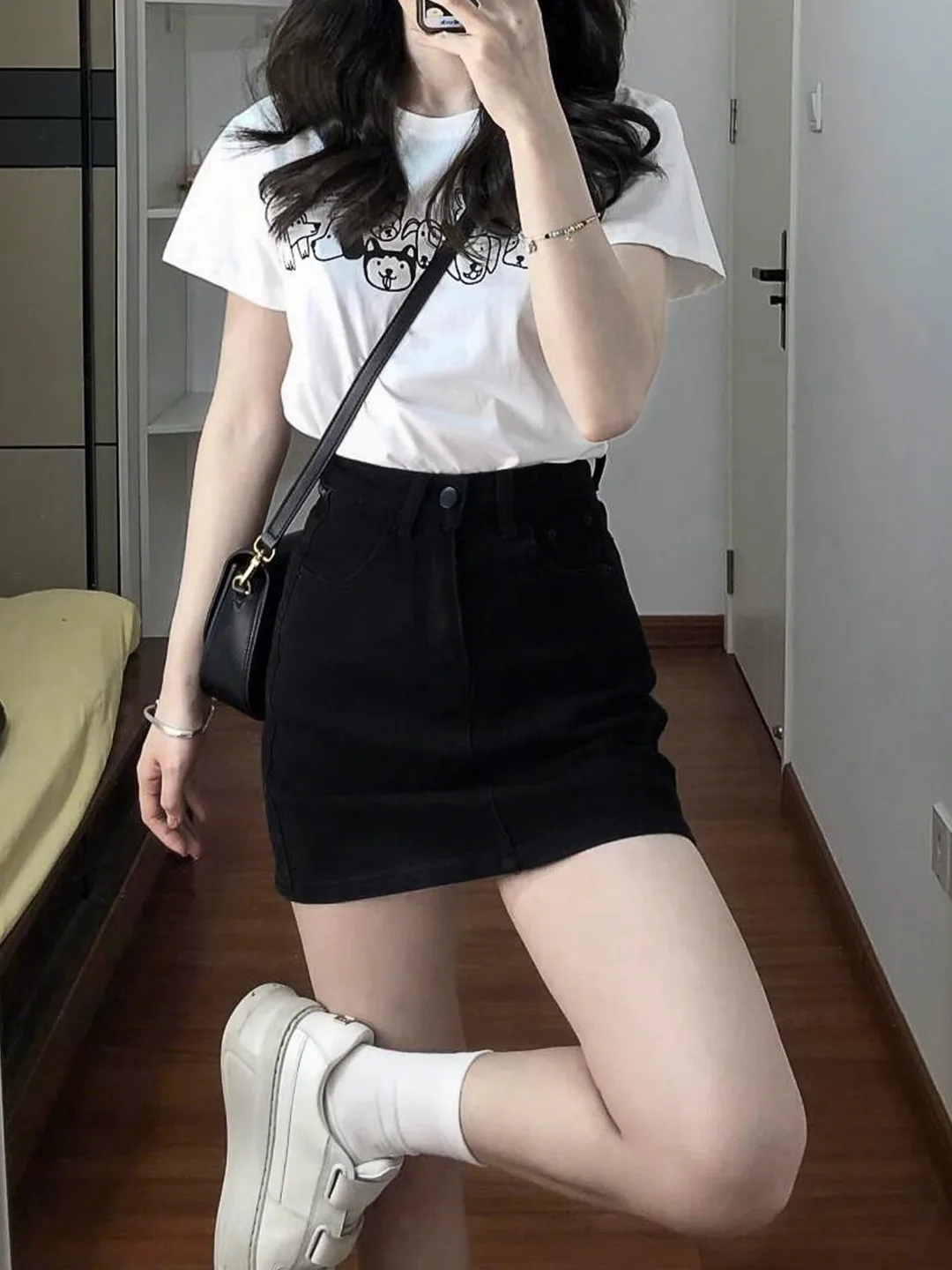 

Bla Denim Skirt Women's Summer New Large Size Fat MM Belly Cover Slim Pear ape A-Line f Body Skirt Casual High Wa...