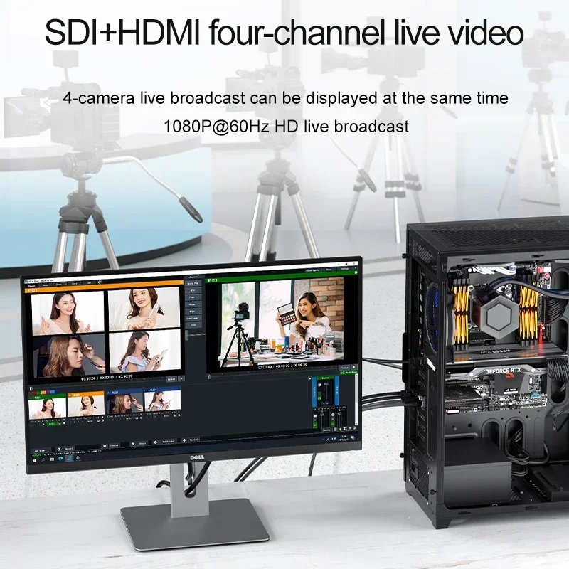 Acasis-tarjeta de captura de Audio y vídeo Compatible con SDI y HD, 4 canales, transmisión en vivo, grabación en caja para PS4, DVD, videocámara y cámara