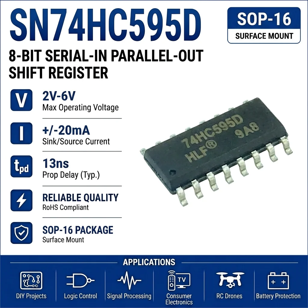 (25 pcs) SN74HC595N DIP-16 / SN74HC595DR SOP-16 SN74HC595 8-Bit Shift Register with Output Latches