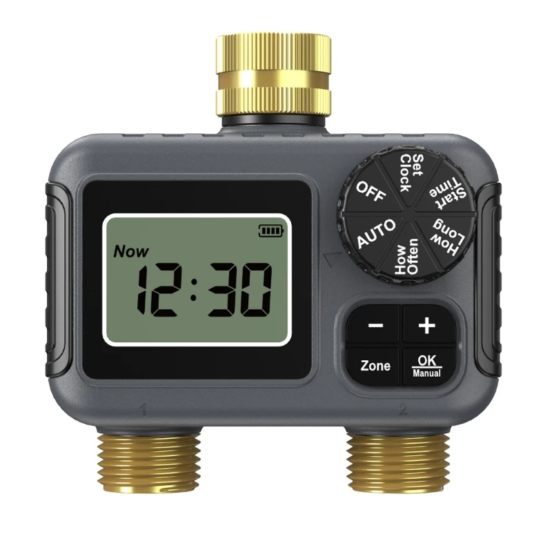 12PF Weatherproof Brass Double Channel Water Valves BSP 3/4 Inch Thread LCD Display Gardening