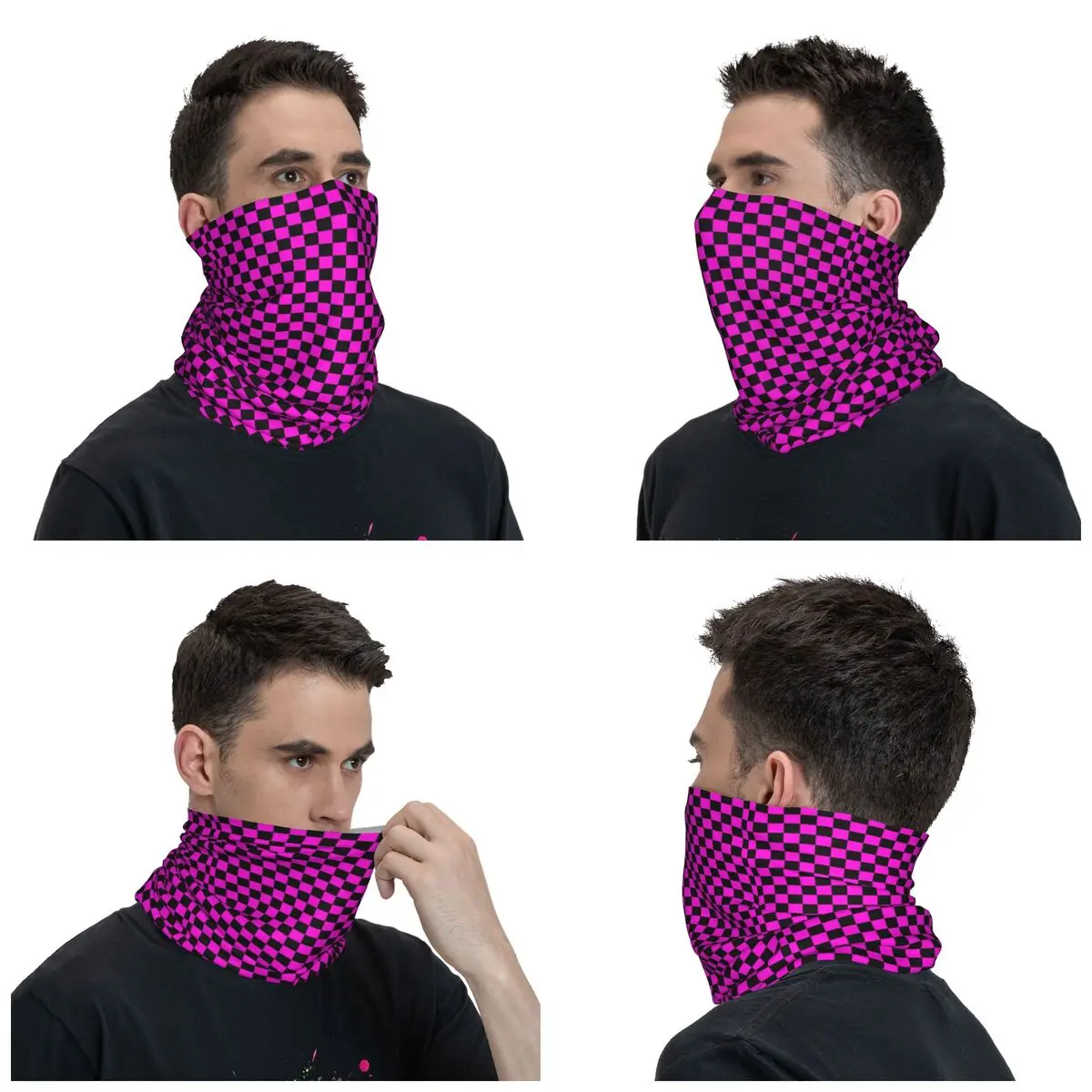 Pink Checkered Bandana Neck Gaiter Printed Checkerboard Balaclavas Wrap Scarf Headwear Running for Men Women Adult All Season