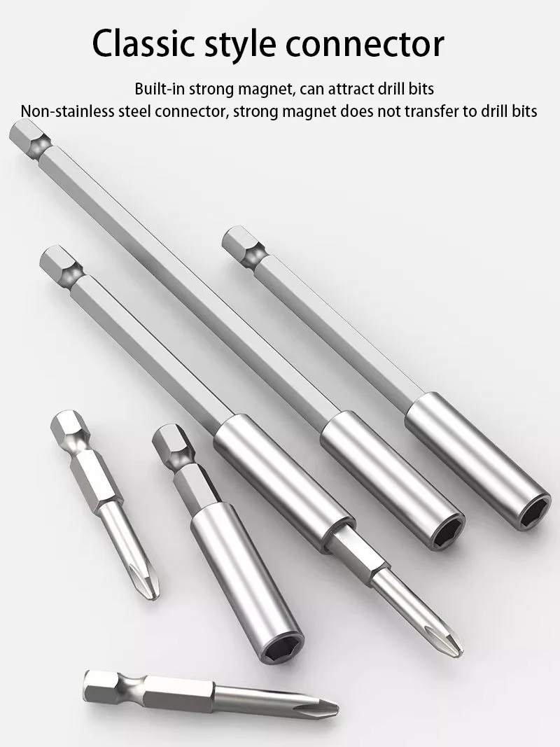 Hexagonal drill bit extension adapter for electric drill, quick adapter with 1/4 inch strong magnetic self-locking extension con