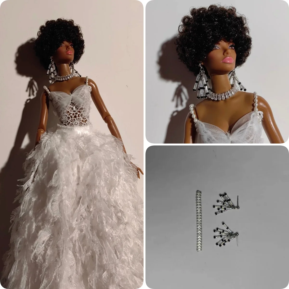 

1/6 Doll Jewellery Parts Fashion Luxury Black And White Tassel Earrings + Sparkling Diamond Necklace For 30cm Supermodel Doll