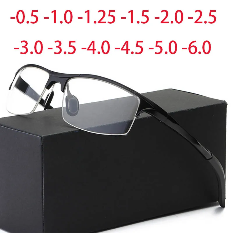 

Sport Half Frame Square Prescription Glasses Nearsighted Aluminum Magnesium 8177 Myopia Spectacles Diopter 0 -0.5 -0.75 To -6