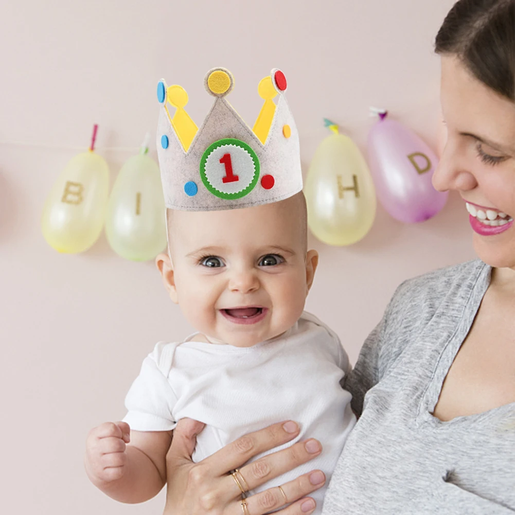 Interchangeable Numbers Crown Princess Gray Felt Birthday Party Hat Adjustable Celebrtion Durable Kids Baby Shower Decor