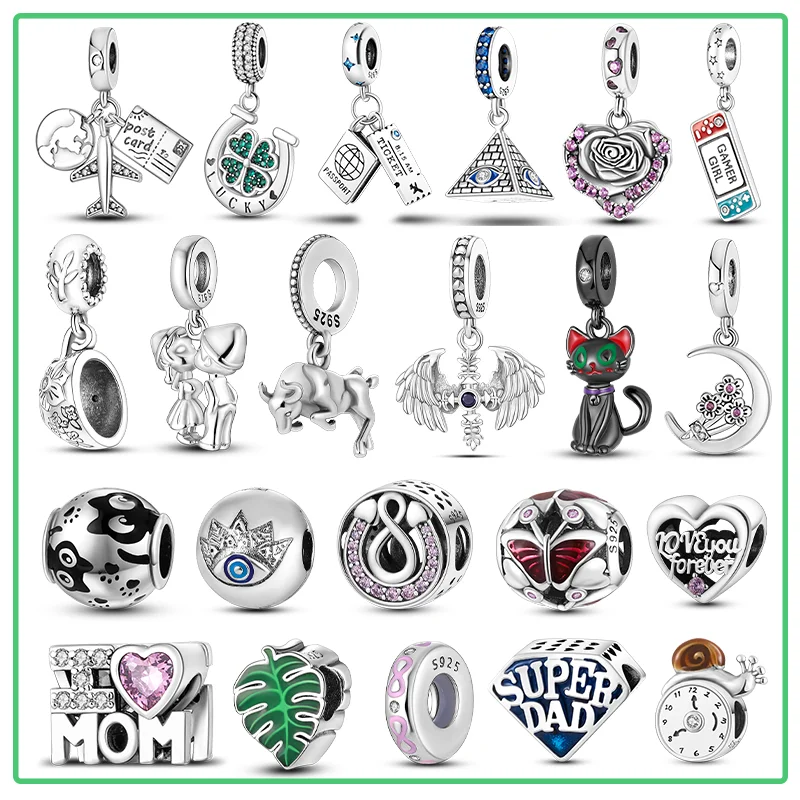 Trendy and Creative Charm Cartoon Series Perforated charms Beads 925 Silver Original Pandora Bracelet DIY Crafted Jewelry