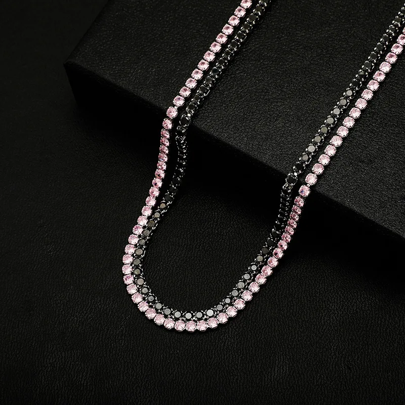 New product Tennis Chain Colorful Tennis Chain Hip Hop Full Diamond Necklace Spring Buckle Jewelry