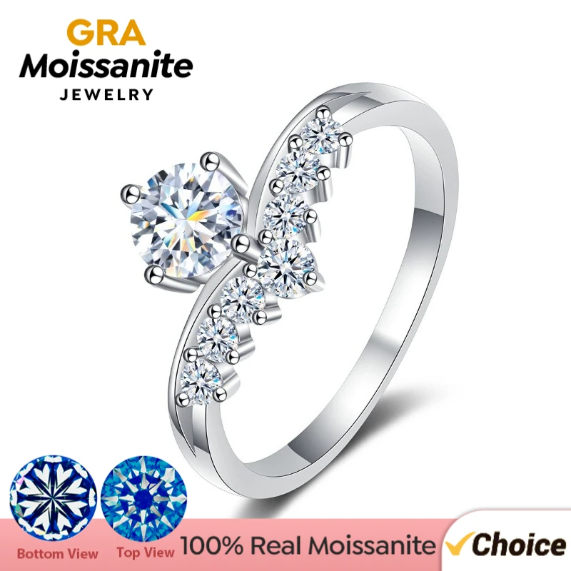 

GRA 0.5CT Moissanite Rings for Women Real 925 Sterling Silver Small Crown Diamond Ring Wedding Gorgeous Shiny Fine Jewelry