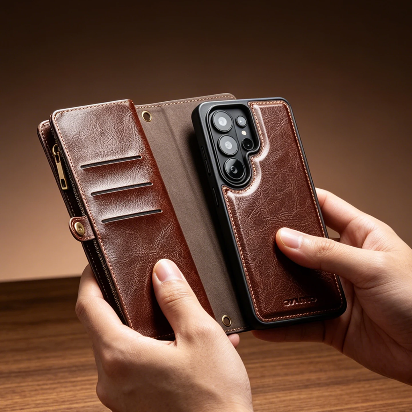 QIALINO 2in1 Magnetic Removable Multifunctional Genuine Leather Case for Samsung S26 S25 Ultra Crossbody Lanyard Wallet Cover