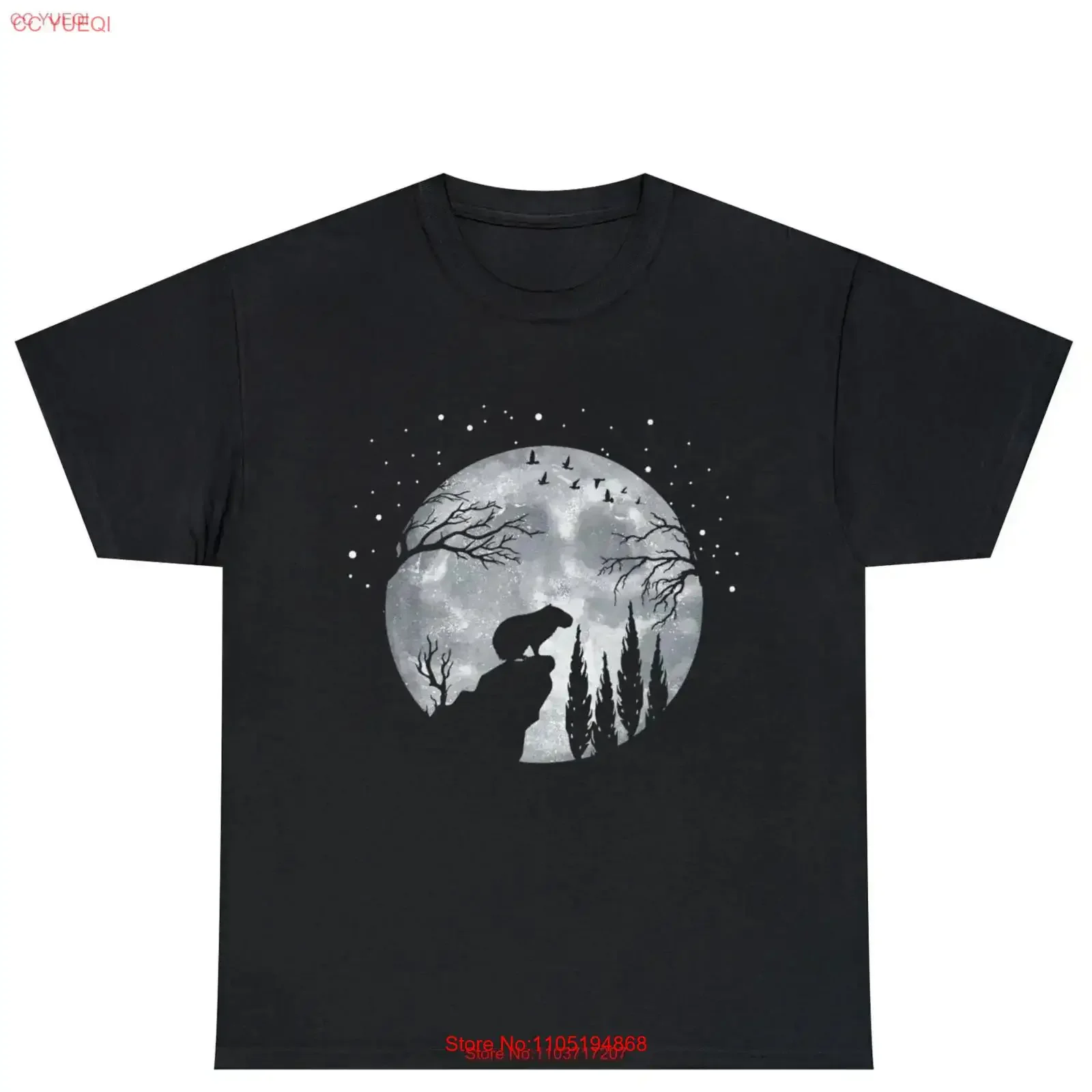 Capybara Slhouette Night Sky T shirt Full Moon Rodent vintage Washed Versatile Stretched Comfortable graphic Soft Casual