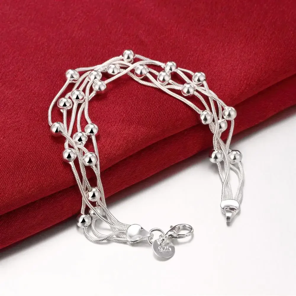 

Factory outlets fashion 925 Sterling silver Bracelet for woman five line beads chain fine Luxury jewelry Wedding party gifts