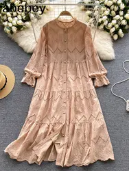 White/Green/Blue Summer New Lace Embroidery Dress Women Long Sleeves Dresses Female Vintage Party Beach Maxi Long Dresses