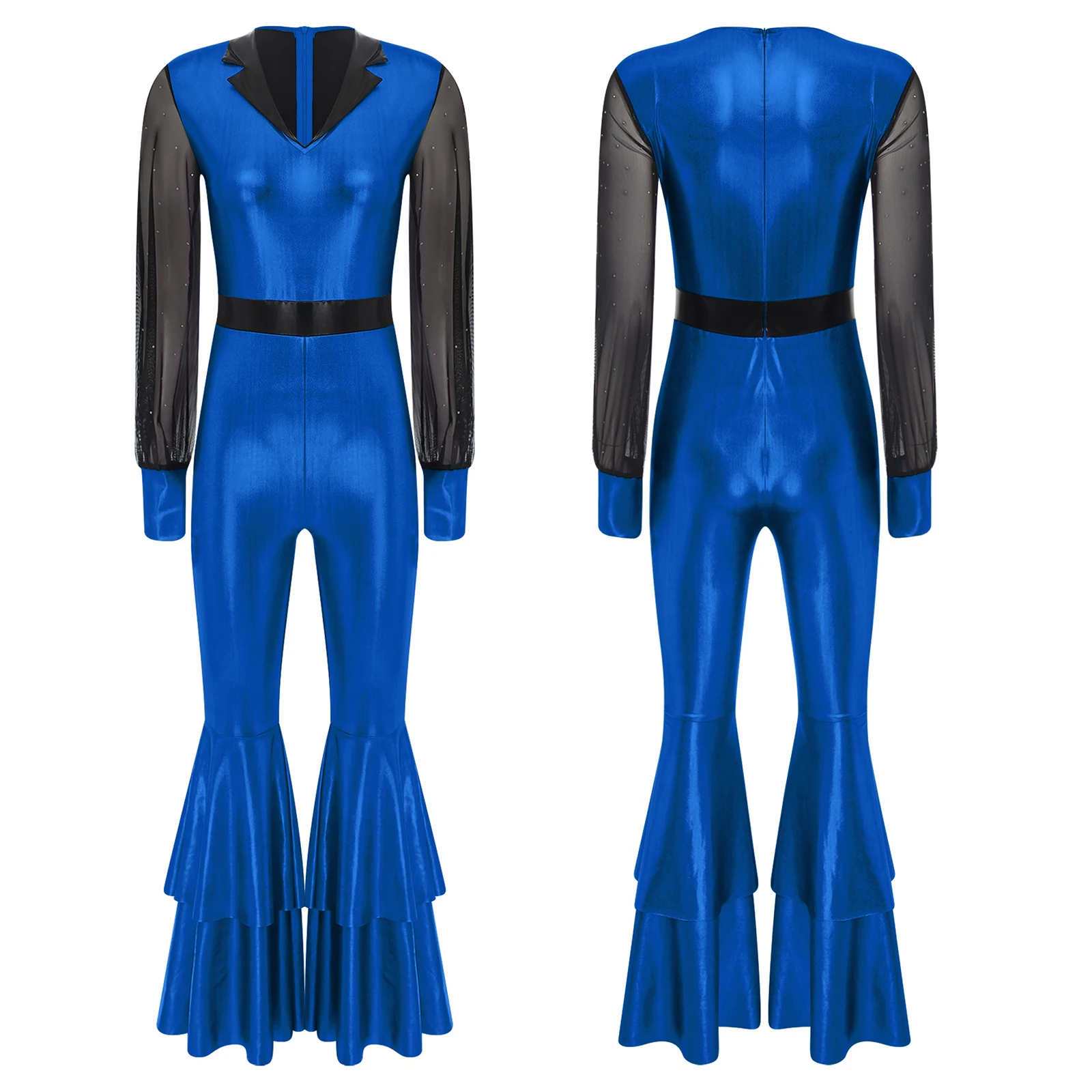 

70 80s Disco Classical Vintage Jumpsuits Women Adults Long Sleeve High Waist Flared Bell-bottomed Pant Playsuits for Dance Party