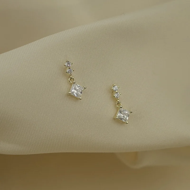 Damen S925 Sterling Silber Geometrische Zirkon-Ohrhänger, Einfaches Minimalistisches Design, Leichter Luxus-Ohrschmuck, Perfektes Geschenk