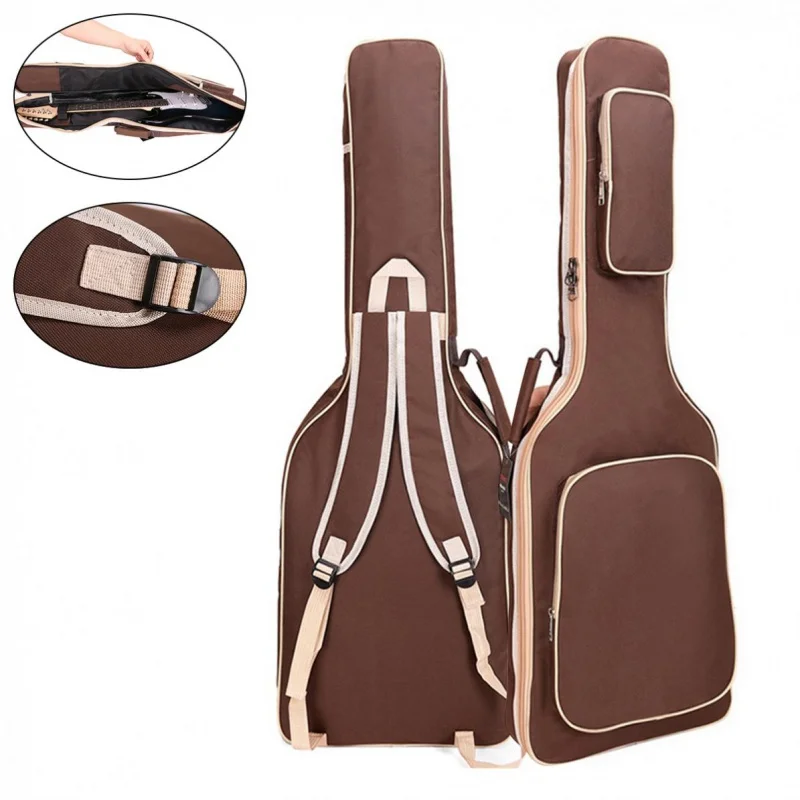 

Oxford Fabric Electric Guitar Case Coffee Gig Bag Double Straps Pad 8mm Cotton Thickening Soft Cover Waterproof Backpack