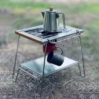 캠핑 IGT 더블 데크 화로 테이블, 알루미늄 합금 유닛 스토브 테이블, 야외 경량 책상, 관광 피크닉용 접이식 테이블