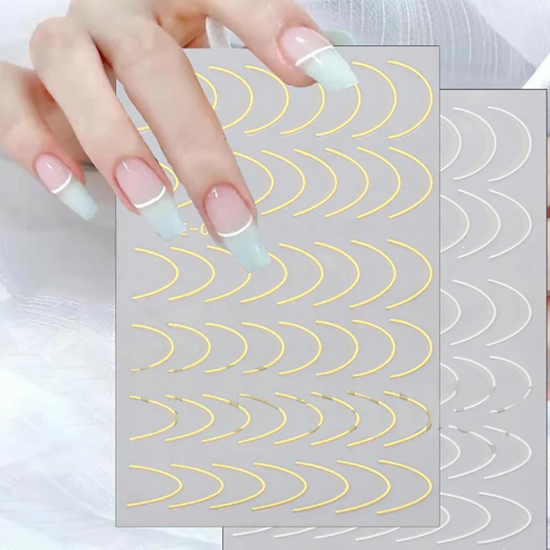 1Pc Metallic Silver Line Nail Manicure Stickers Metal Chrome Stripe Adhesive Decals Tape Swirl French Sliders Decor Foils