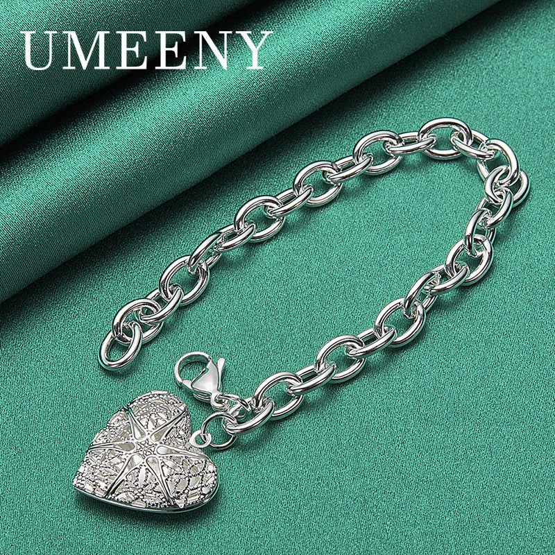 

925 Sterling Silver 8 Inch Exquisite 3D Heart Shaped Bracelet for Women Party Fashion Wedding