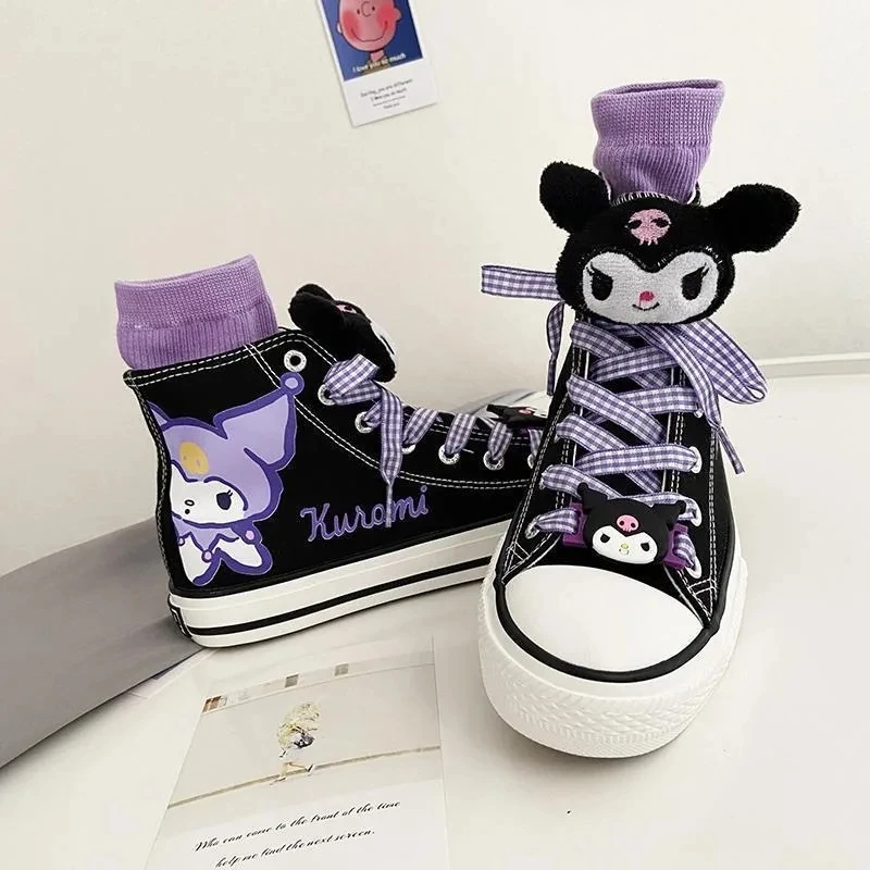 Original Sanrios Kuromi High Top Canvas Shoes Rubber Non-Slip Canvas Shoes Kawaii Teen Student Japan Girl Cute Cartoon Sneakers