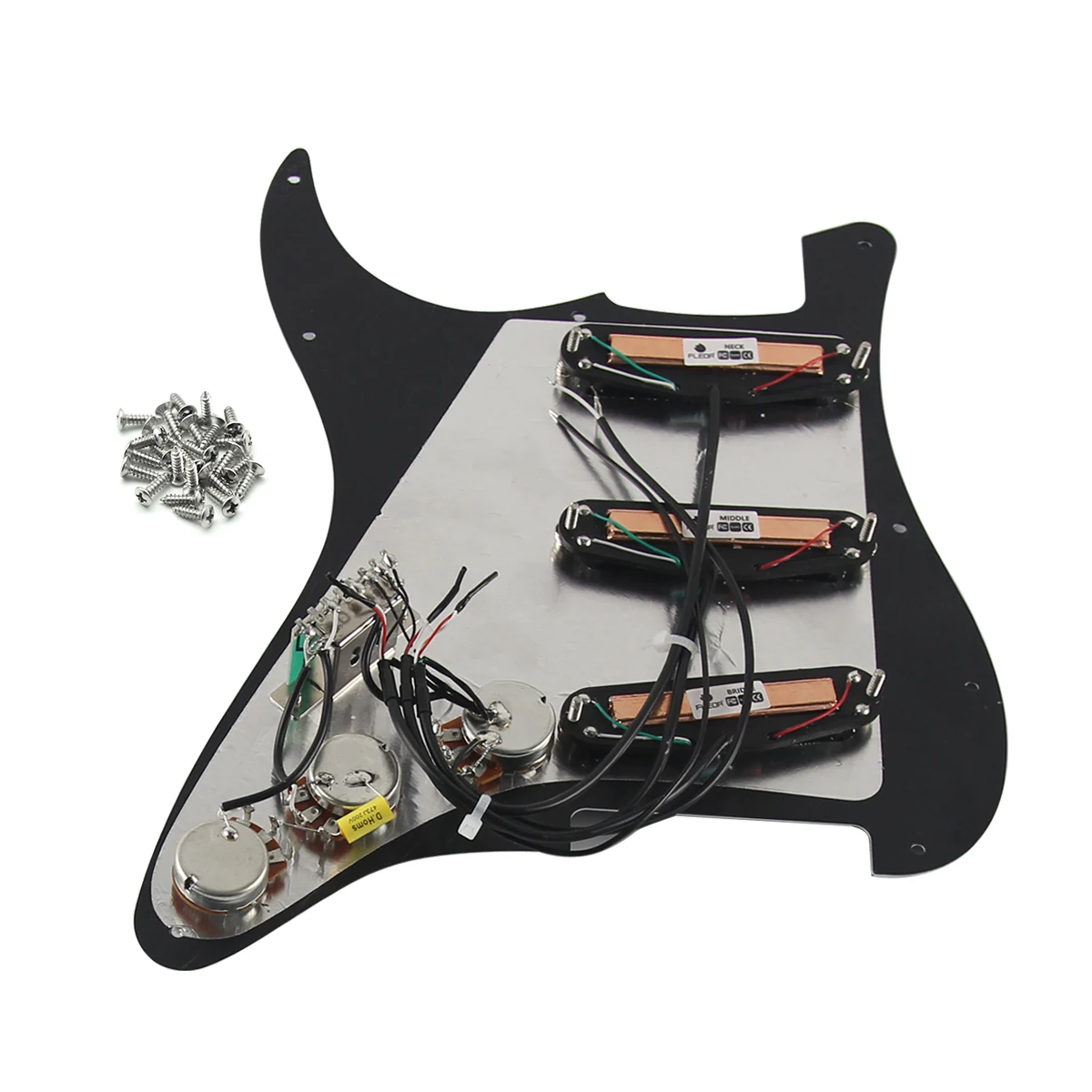 FLEOR Alnico 5 Dual Rails SSS ST 11 Holes Prewired Loaded Guitar Pickguard Black 3ply Guitar Parts