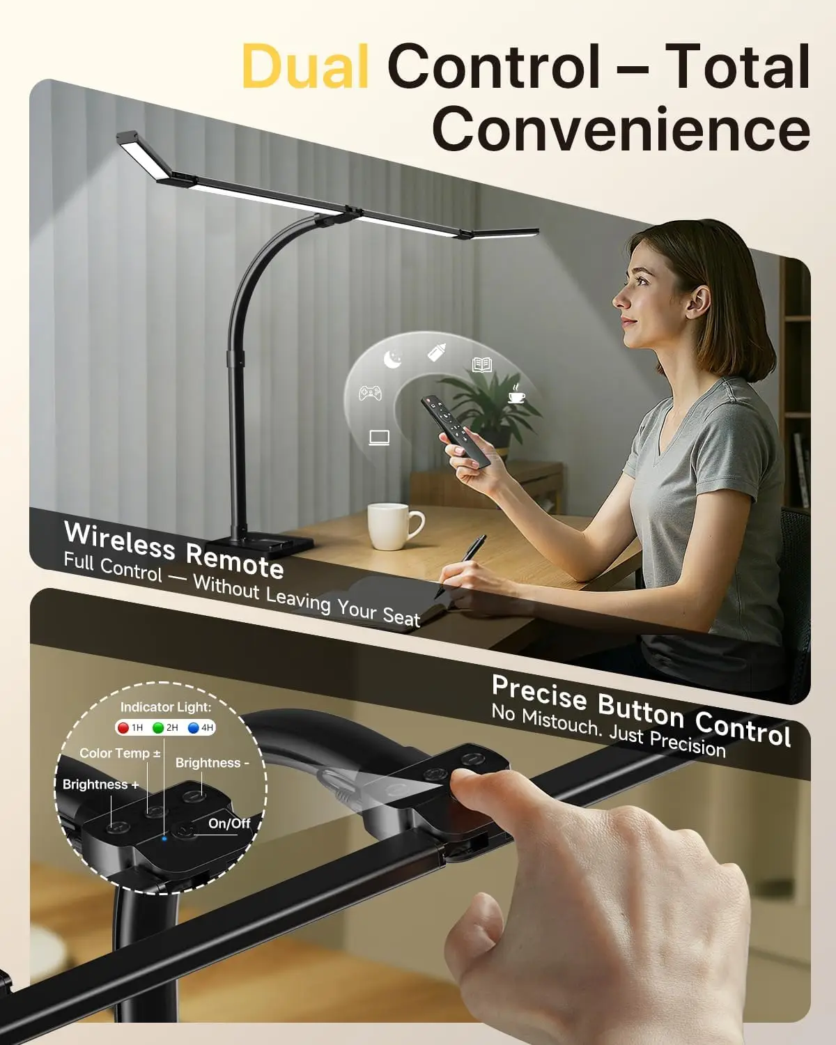 42" Adjustable LED Desk Lamp with Remote, 1800LM Bright, Eye-Caring Light for Home Office and Study