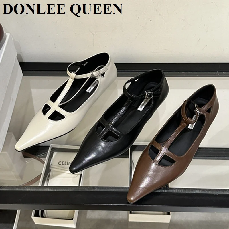 2024 Spring New Women Shoes French Flats Ballet Shoes Female Fairy Comfort Pointed Toe Ankle Strap Shallow Heels Mary Jane Shoes