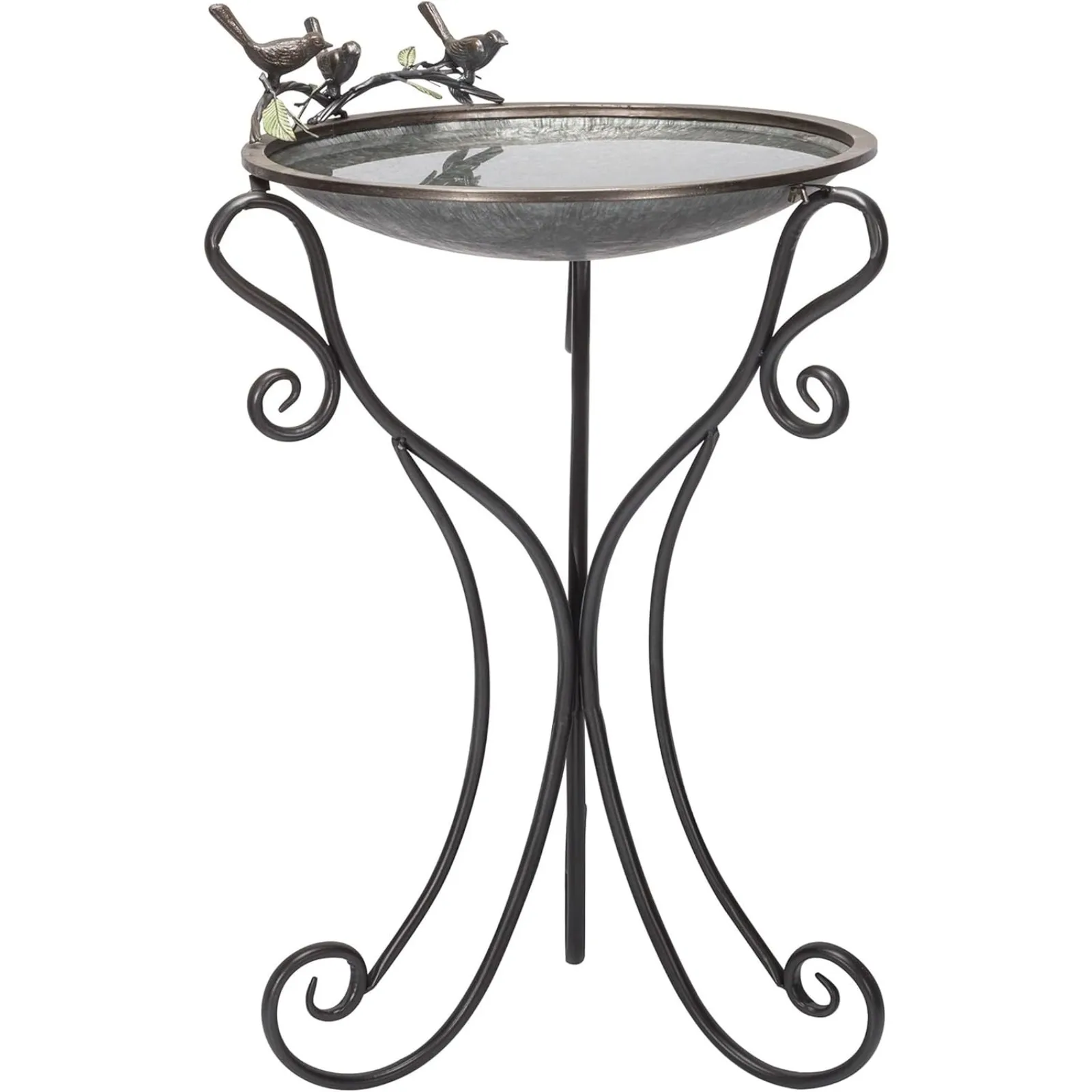 

US Alpine Corporation Vintage Metal Birdbath with Twigs and Bird Figurines - Iron Outdoor Decor for Garden