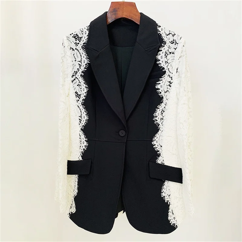 Blazer donna trend 2024 autunno nuovo in cappotti moda pizzo cuciture giacca da donna di alta qualità a maniche lunghe top y2k giacca da abito