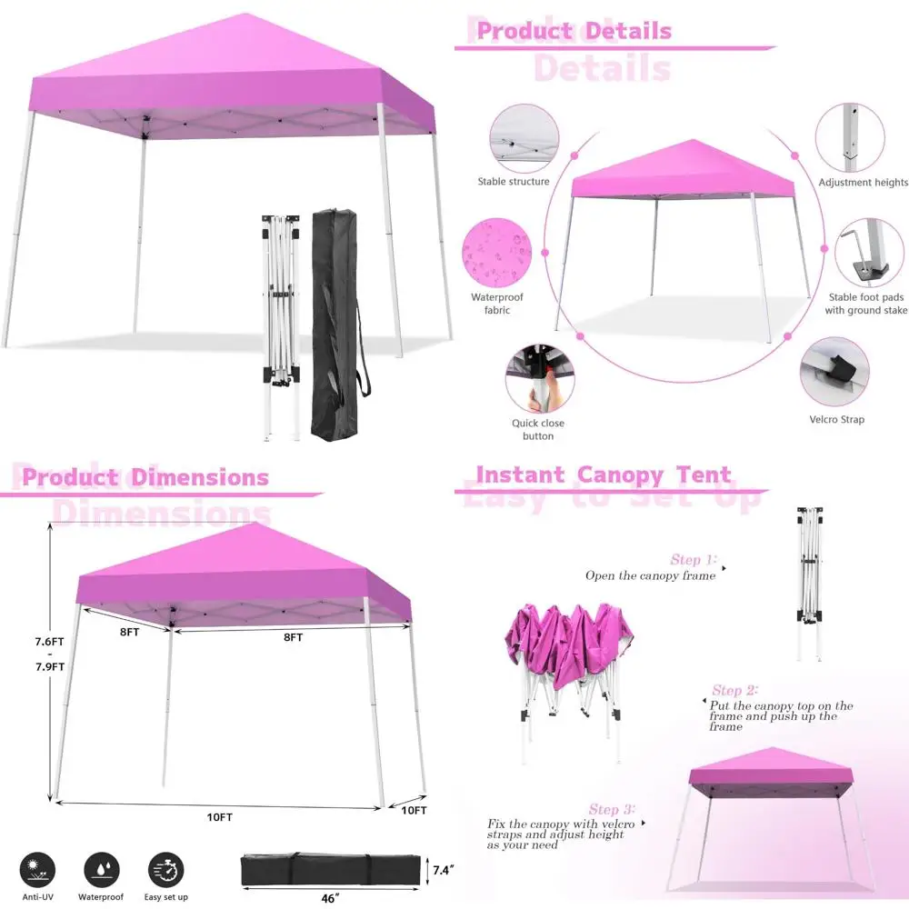 

Pop Up Canopy Tent 10x10 Feet Outdoor Instant Shelter with Slanted Legs and Carry Bag for Patio Deck Garden Parties
