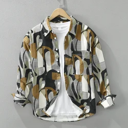 Fashion Print Shirts for Men Cotton Casual Long Sleeve Shirts Men's Clothing