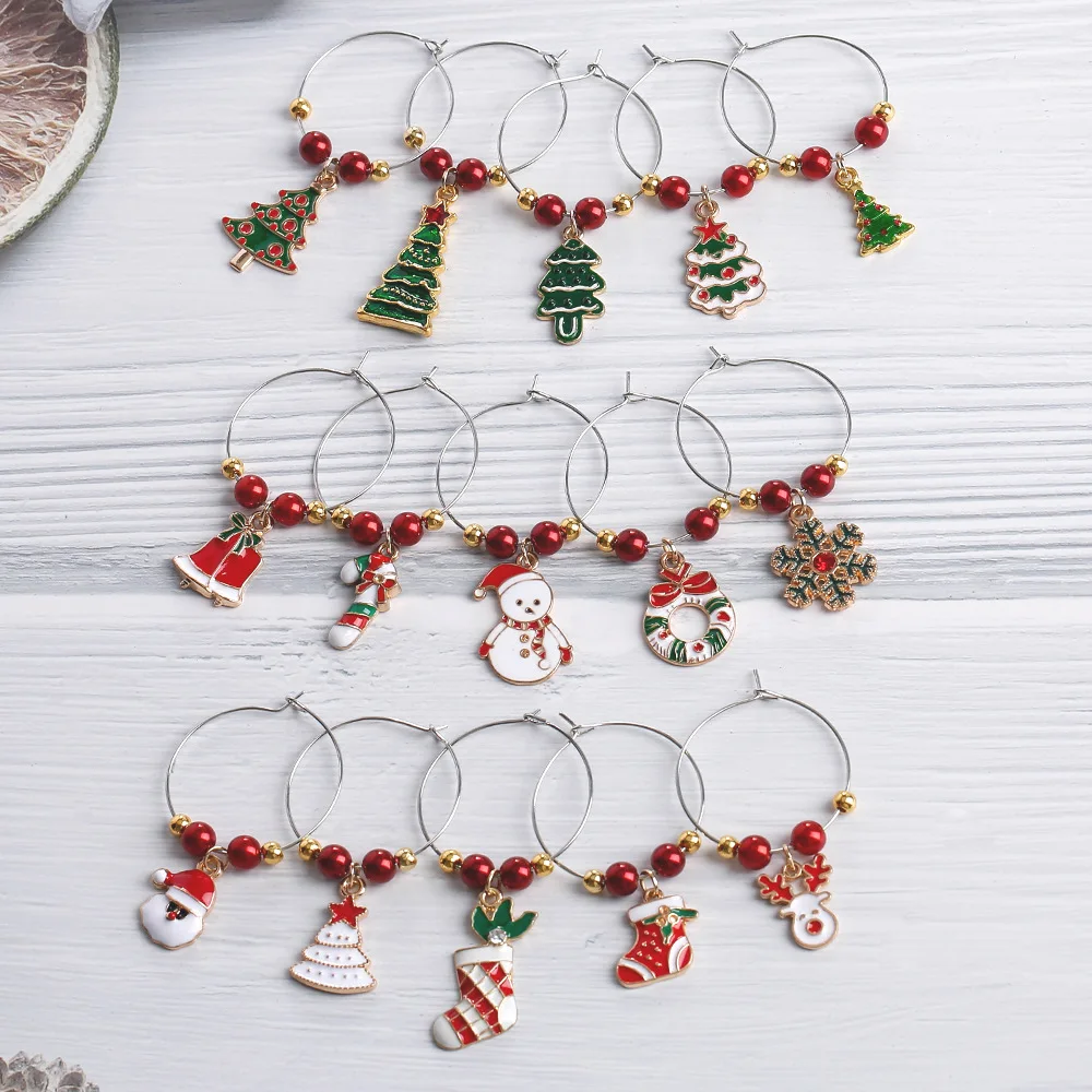 20pcs Christmas Wine Charms Diy Jewelry Cup Centerpieces Goblet Champagne Wine Hoops Drink Markers Party  Wedding Decoration